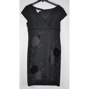Maggy London Cap Sleeve Women SZ 10 Cocktail Dress Black Floral w/Lining LBD EUC